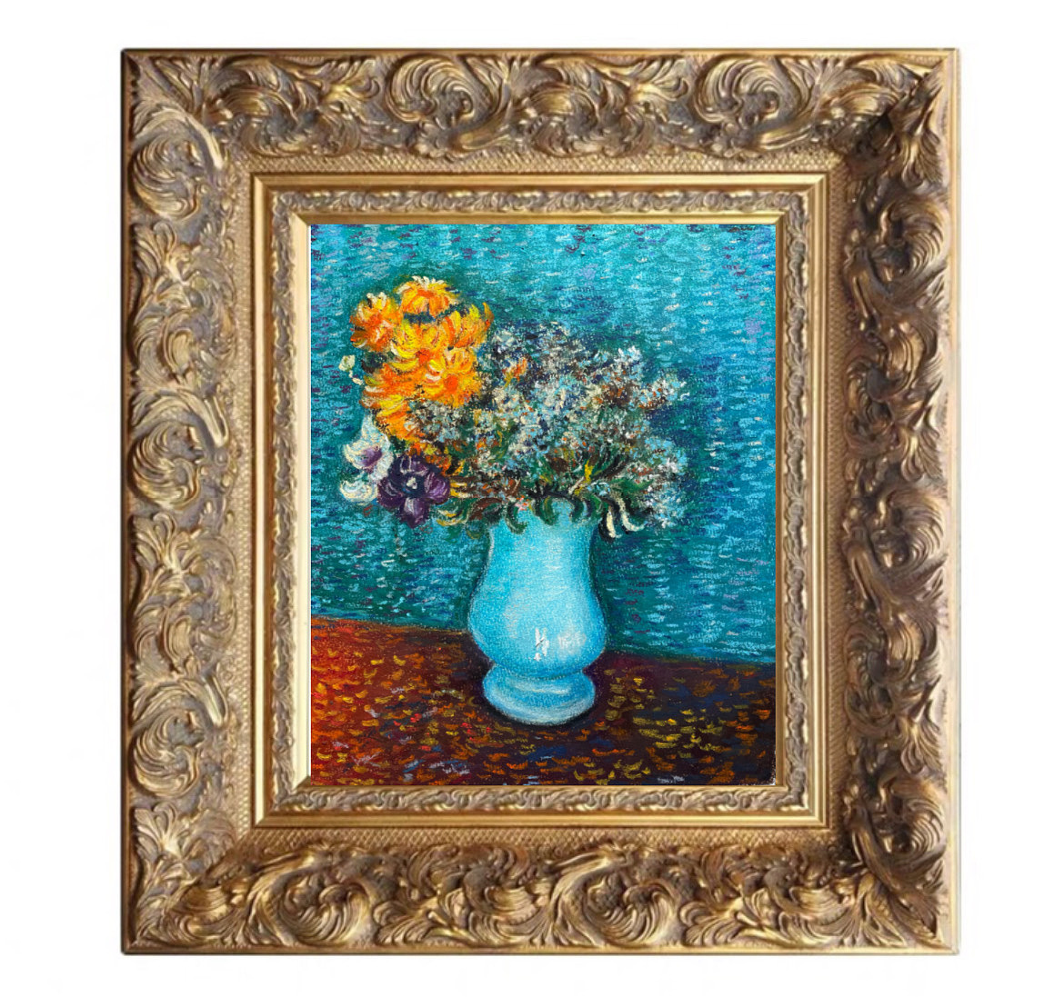 油畫棒臨摹梵高藍(lán)色花瓶里的花束（圖ZMjM5MjExOTg4） - 繪畫 - 站酷設(shè)計師慕漁藝術(shù)原創(chuàng)素材 - 站酷ZCOOL