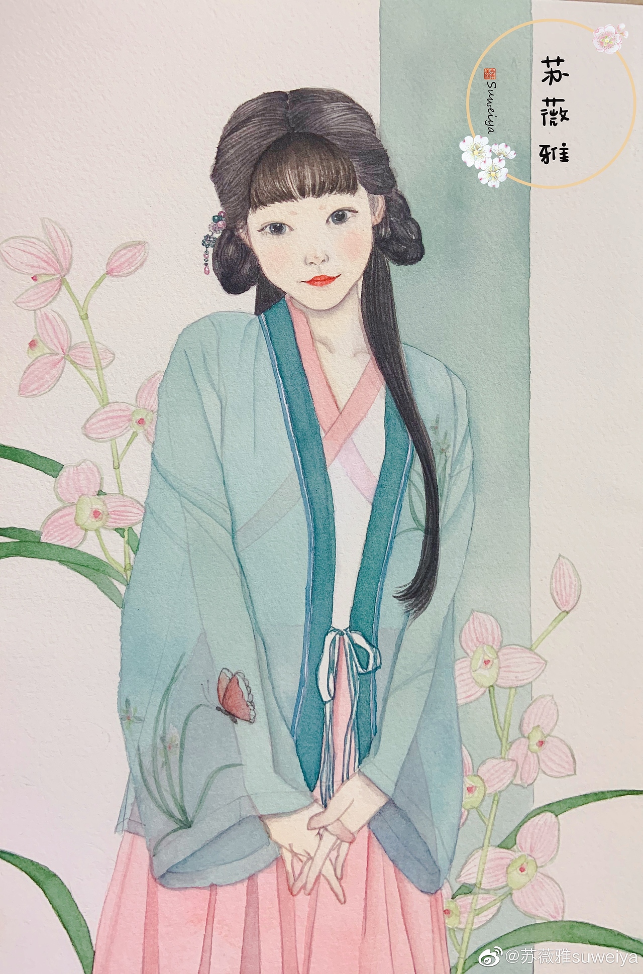 古风少女水彩手绘