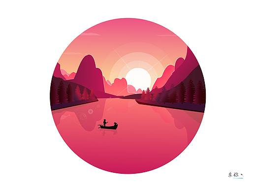 扁平化插画 - 山水之间