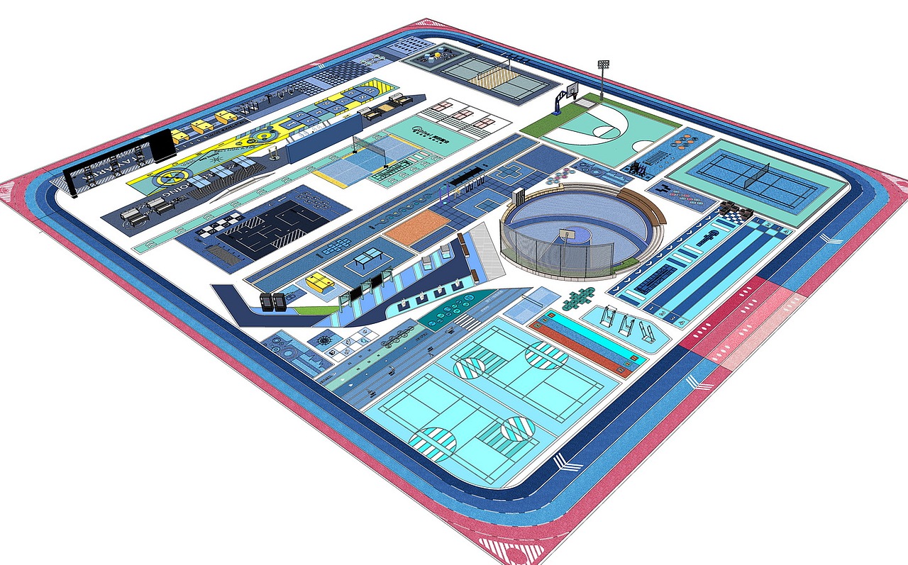 潮玩篮球场艺术球场设计su模型下载|空间|景观设计|素模网 - 原创作品
