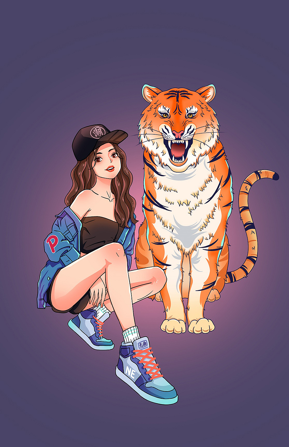 国潮女孩与老虎（图ZMjgwOTQxODMy） - 商业插画 - 站酷设计师无画不弹原创素材 - 站酷ZCOOL