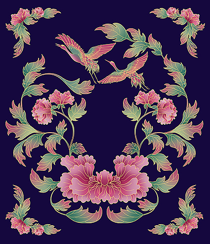 寿-鹤结合牡丹纹