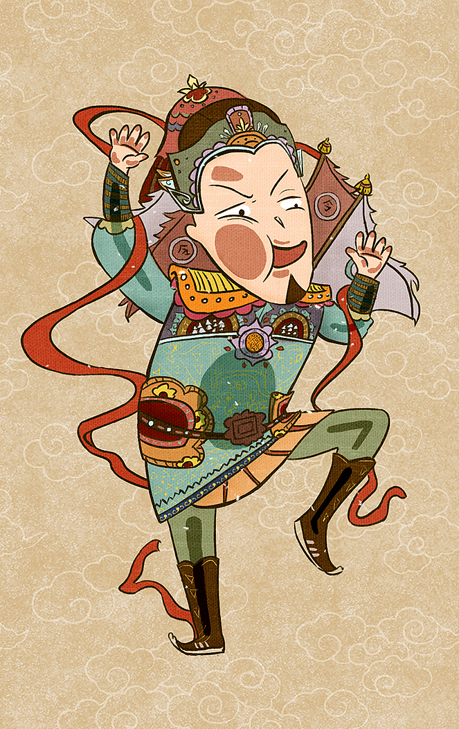 想画一对偏搞笑现代门神,用了贴在玻璃上的形式,放在门上就会感觉好像