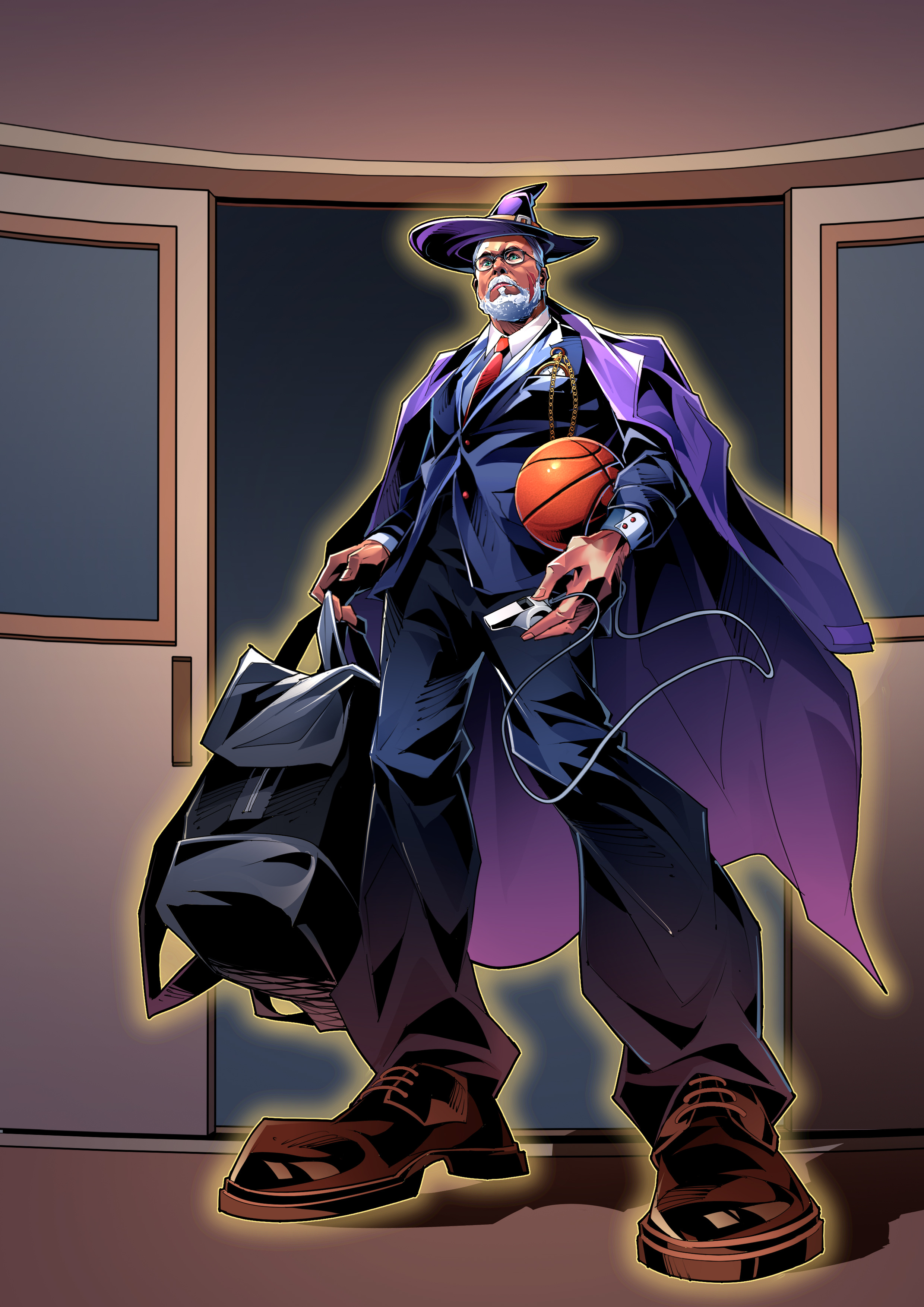 科比小说发布会魔法教练篮球插画设计,美漫写实风