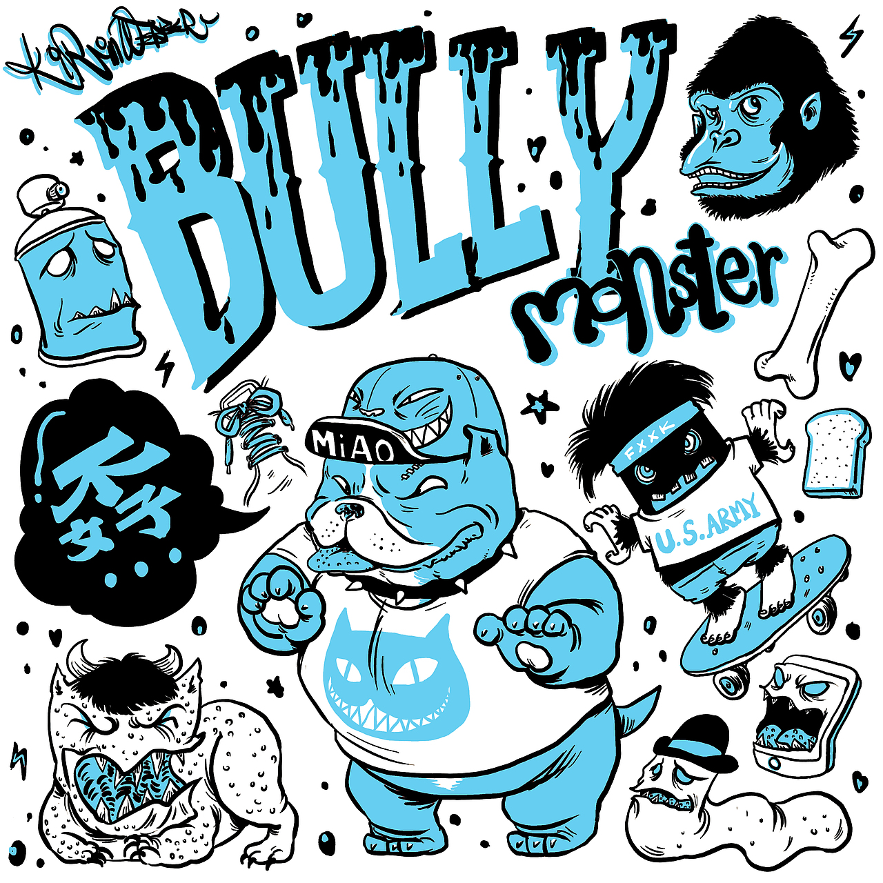 新的插画,双色和涂鸦的风格