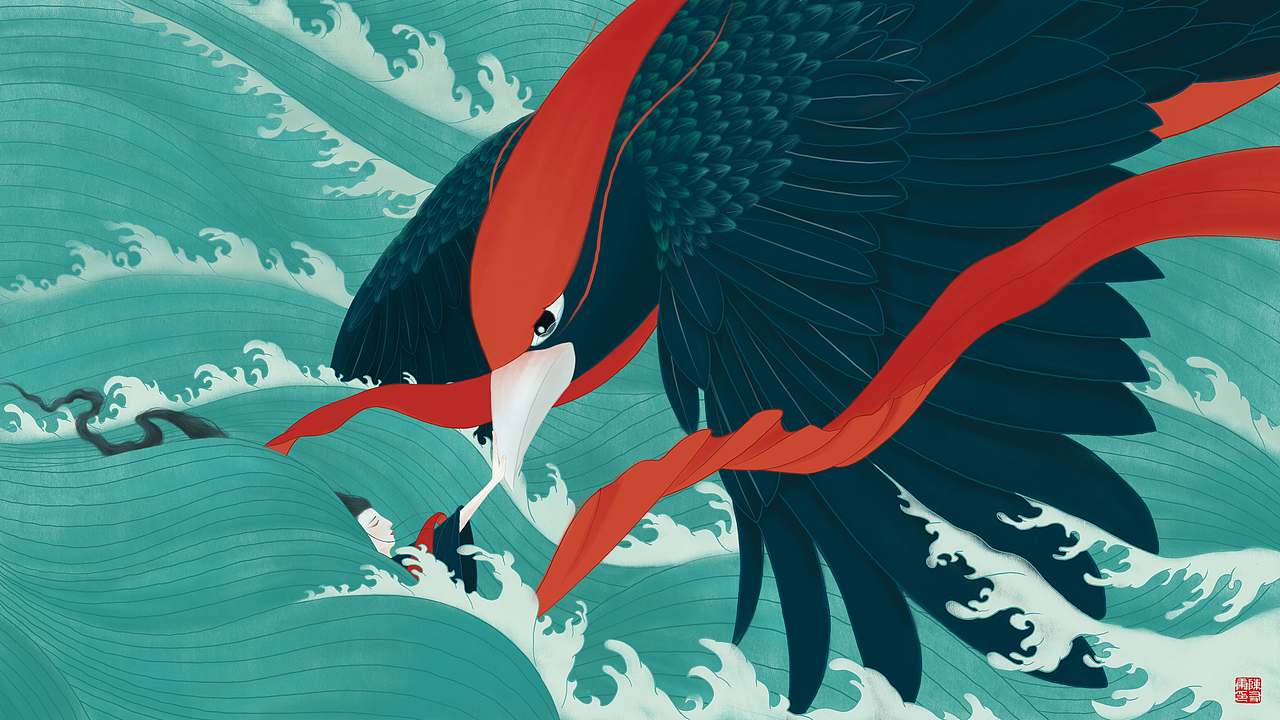 中国神怪系列插画作品精卫