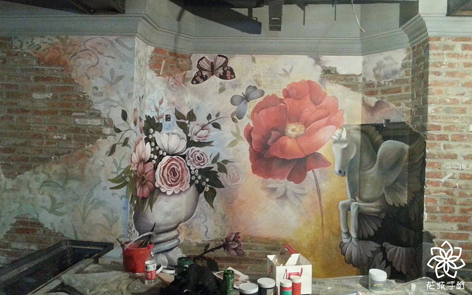 复古餐厅,壁画墙绘,花城手绘,旧时光里的57度湘