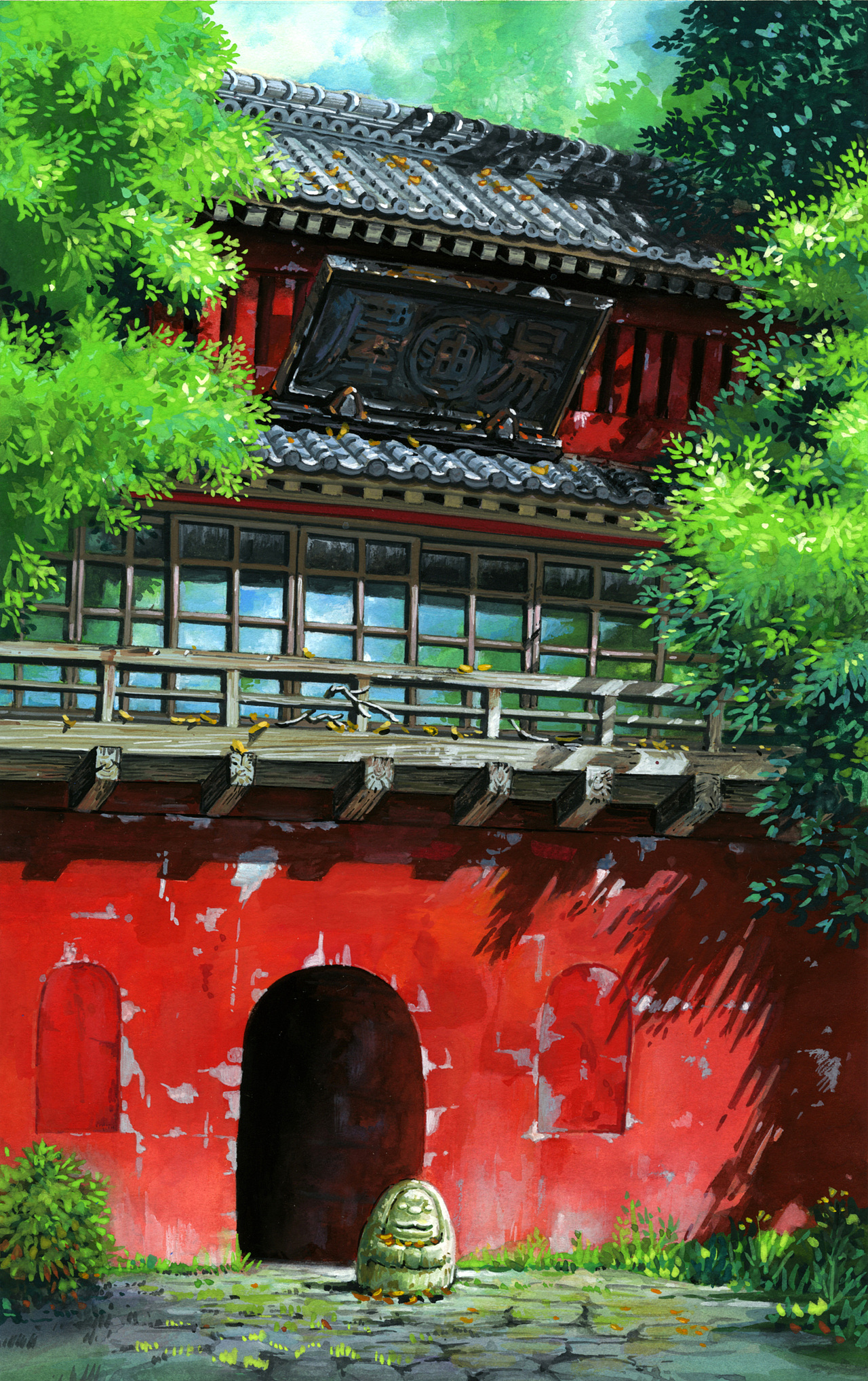 宫崎骏动画背景,治愈系水彩。千与千寻 中的汤屋。