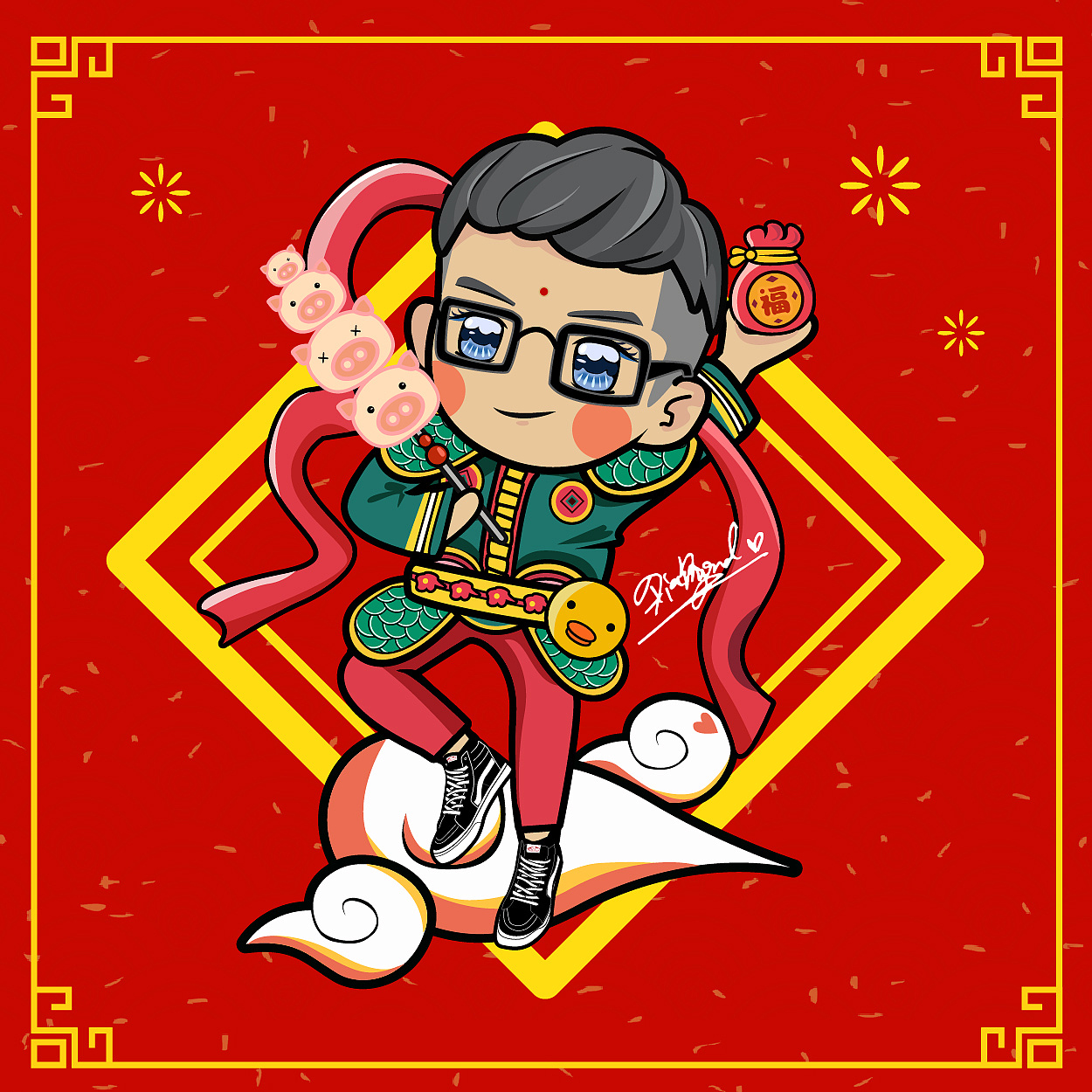 【猪年大吉】原创插画