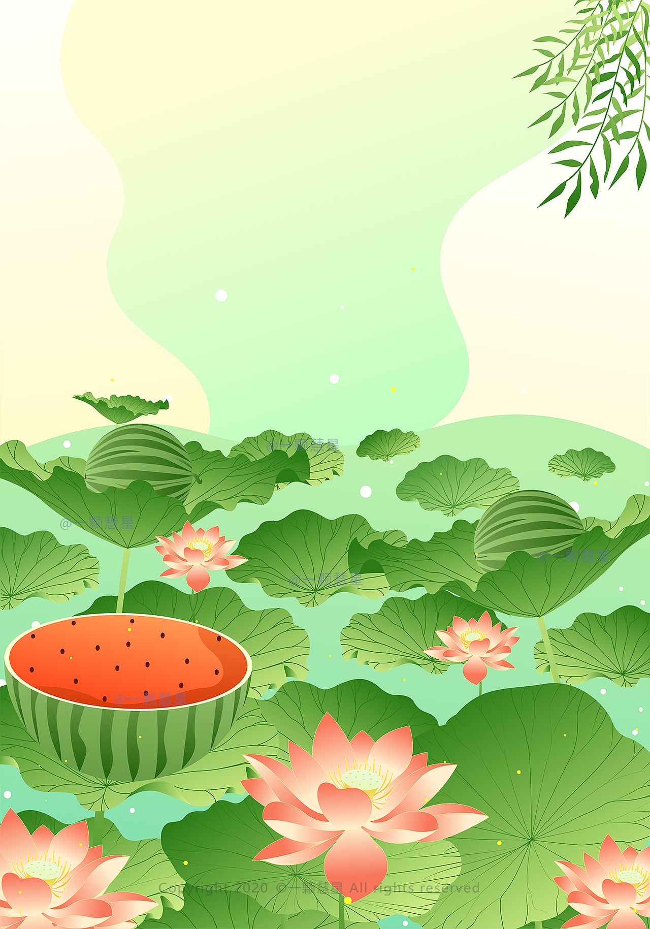 美丽的夏日荷花风景插画