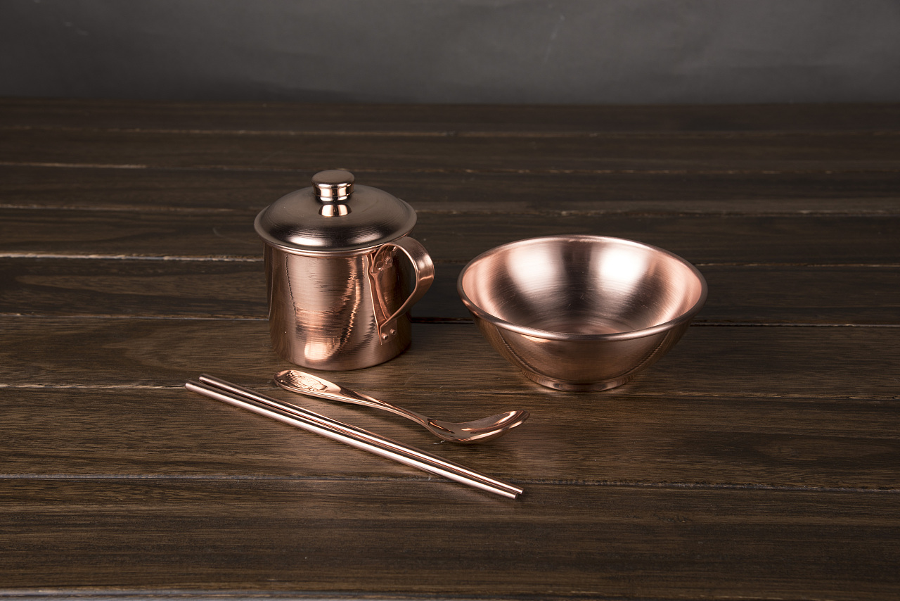 纯铜碗铜勺铜筷子铜水杯紫铜餐具纯手工铜碗摆件赠方法白癜风红铜