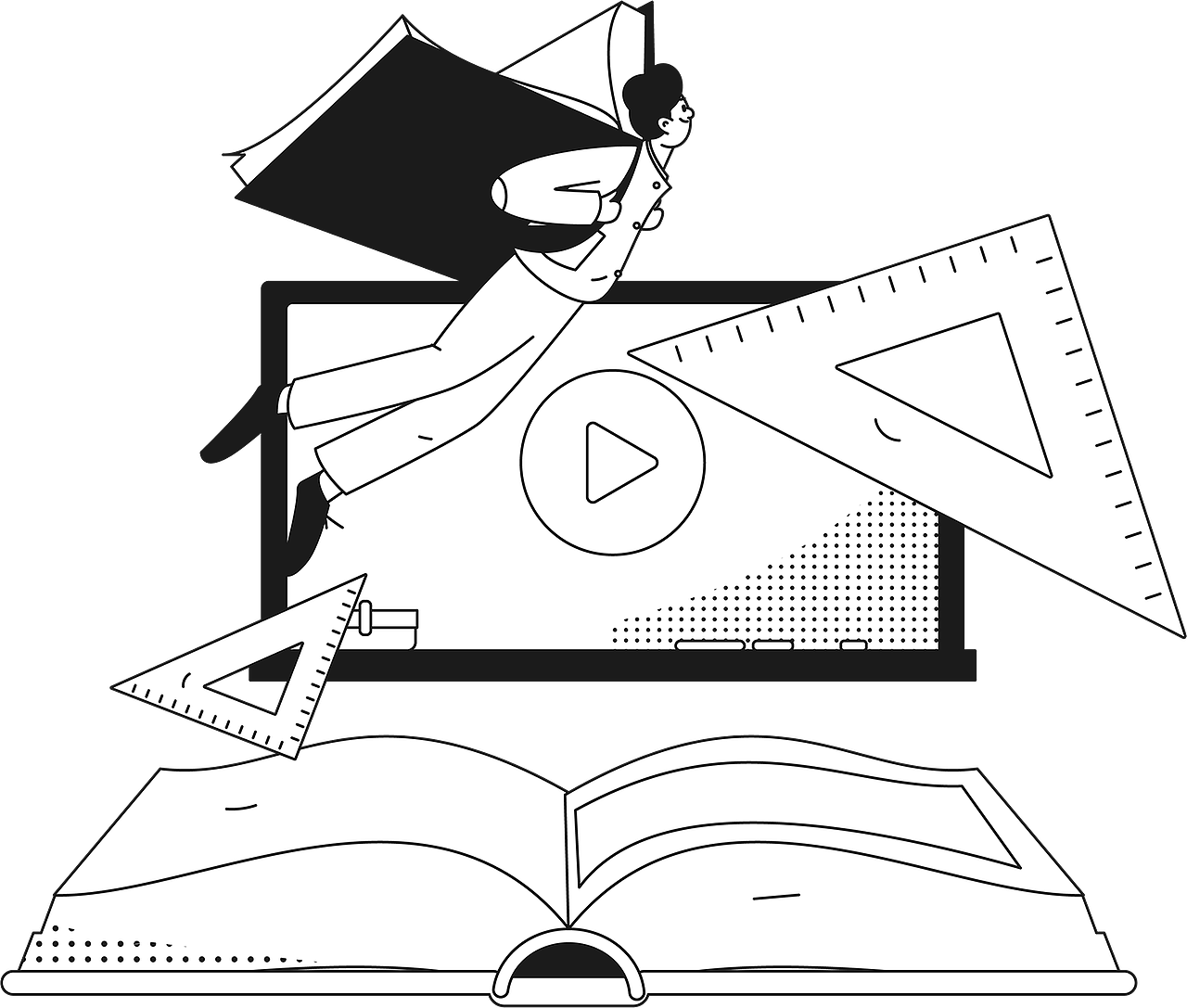 黑白线条风格插画分享-社交&教育