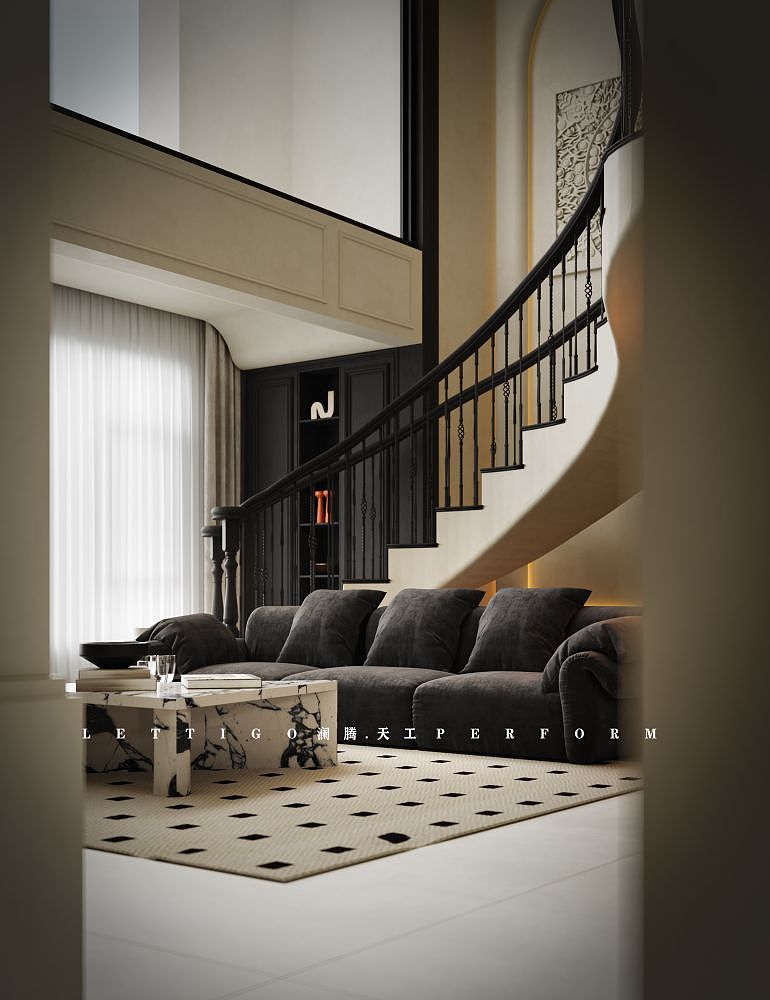 奶油法式挑空客厅+好多特写