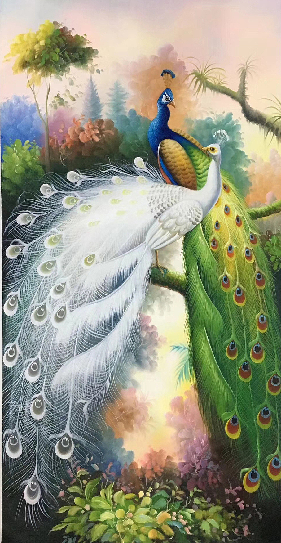 手绘油画孔雀