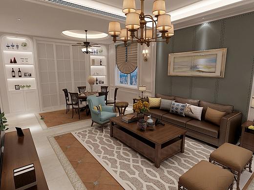 泰安装修|金科桃花源220㎡简约美式装修效果图—牛嘉伟