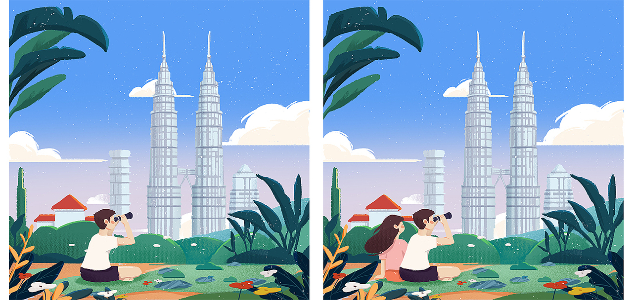 十一座城市扁平插画