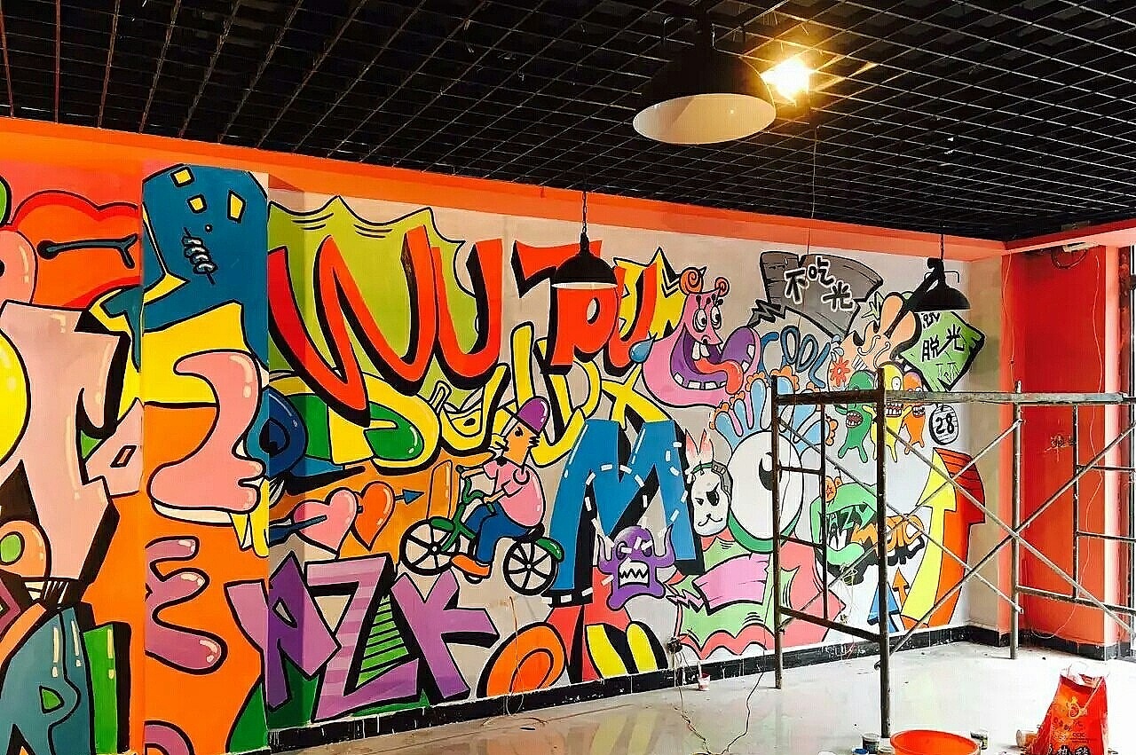 吕梁墙绘彩绘手绘墙画壁画墙体彩绘 餐饮网吧商业画