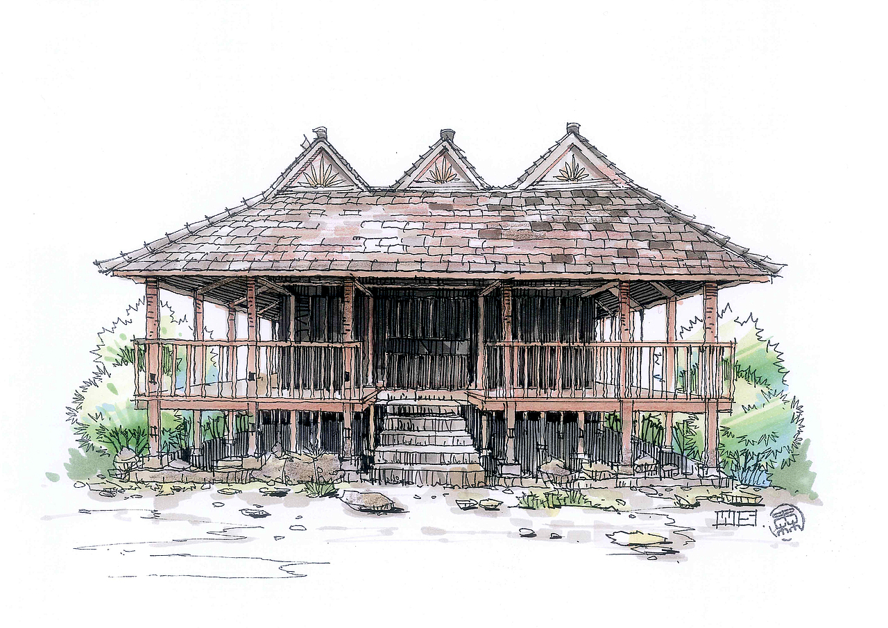 边走边画——云南少数民族建筑手绘作品