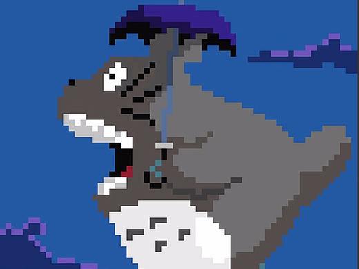 【像素画】天上有只龙猫在飞~