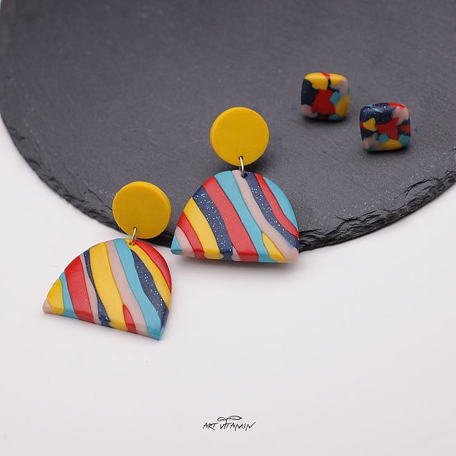 软陶耳环——花季