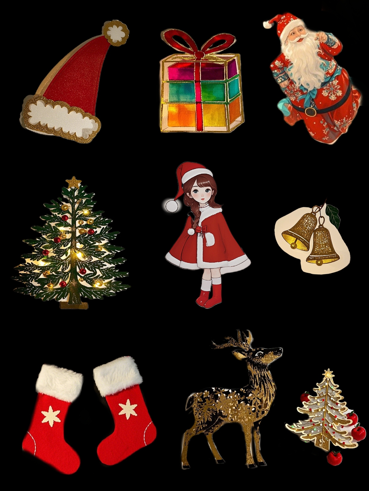 梦幻圣诞奇遇衍生九宫格贴贴stickers⑦（图ZMzgyMjg5MzAw） - AI作品 - 站酷设计师雪里莓工作室原创素材 - 站酷ZCOOL