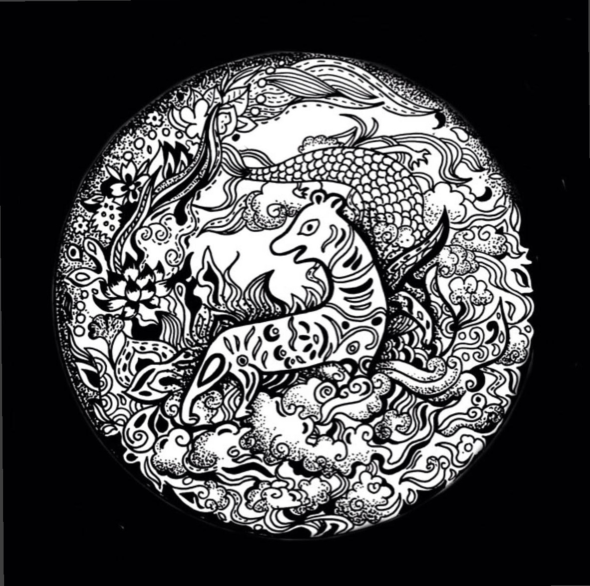 黑白线稿,黑白插画,传统花卉纹样图案--黄小葳|纯艺术|绘画|黄小葳