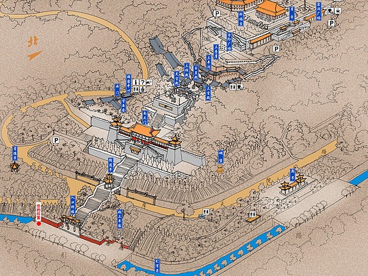 手绘 导览图 道观