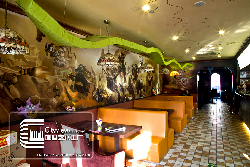 淄博城世艺术工厂墙绘作品——迪马英雄联盟主题餐厅