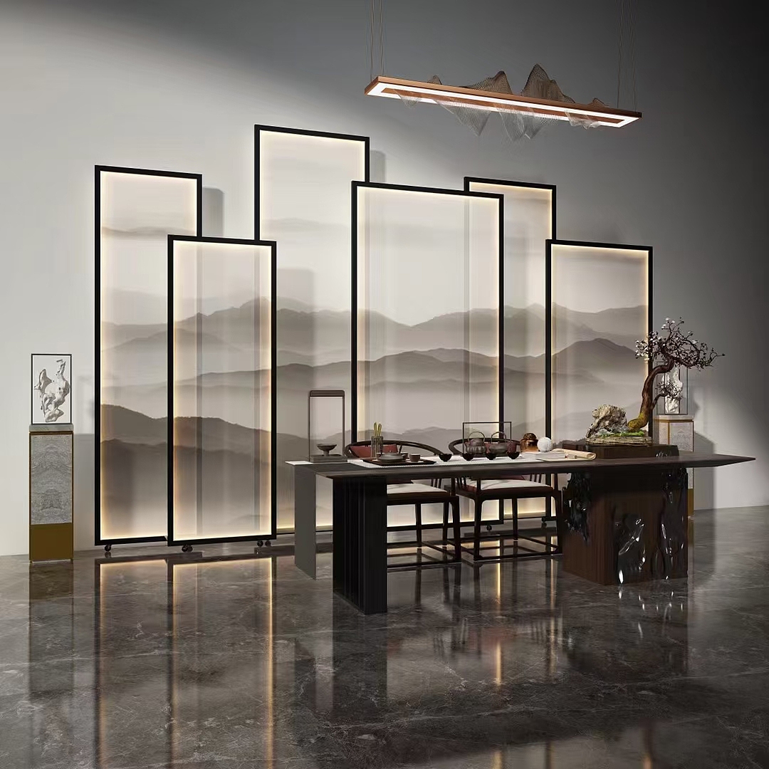 新中式茶室背景屏风应用隔断方案（图ZMjgzNTIwMjA0） - 酒店餐饮设计 - 站酷设计师shunlong2018原创素材 - 站酷ZCOOL