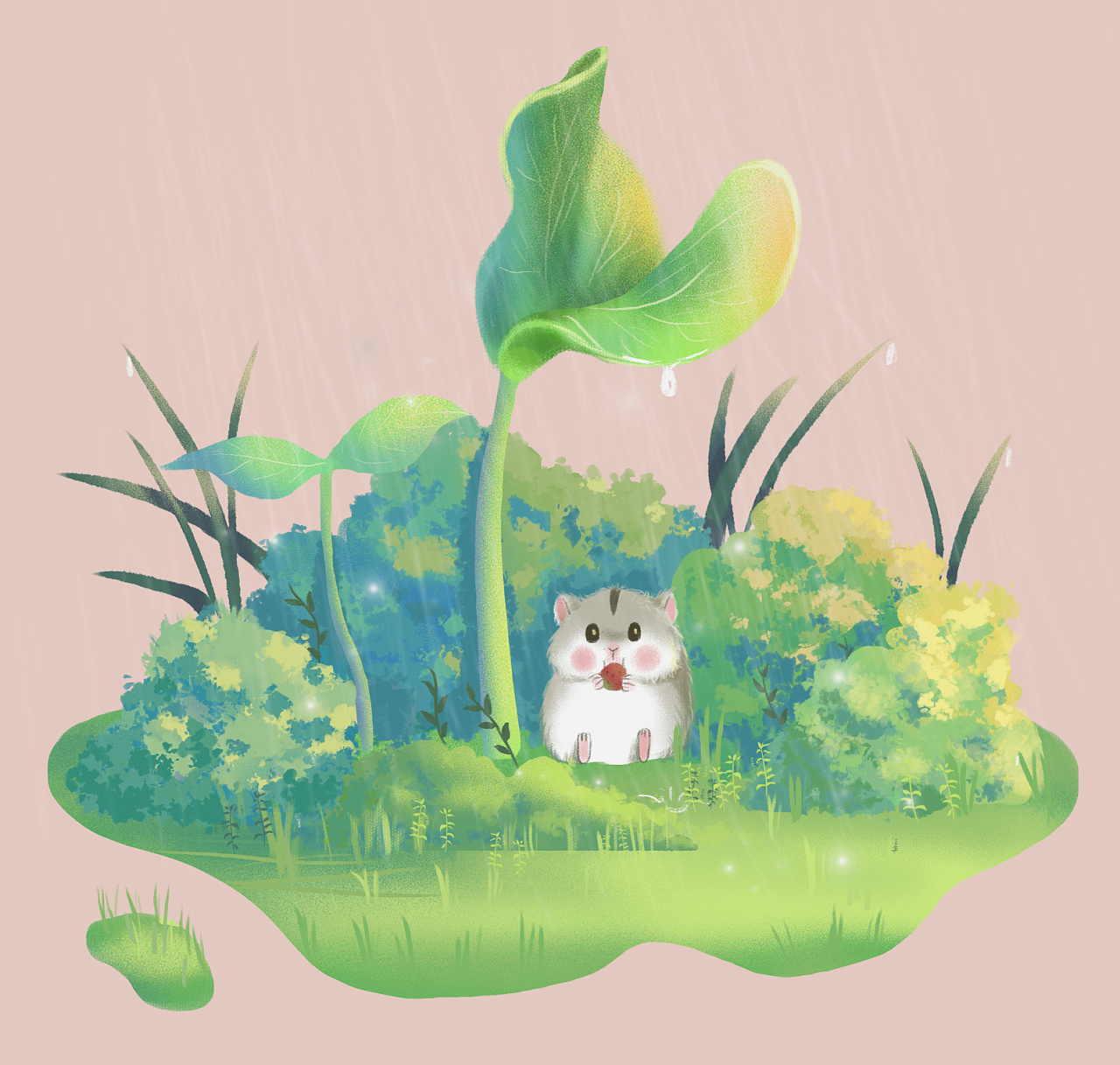 躲雨的小仓鼠|插画|儿童插画|二檬小姐 - 原创作品 - 站酷 (zcool)