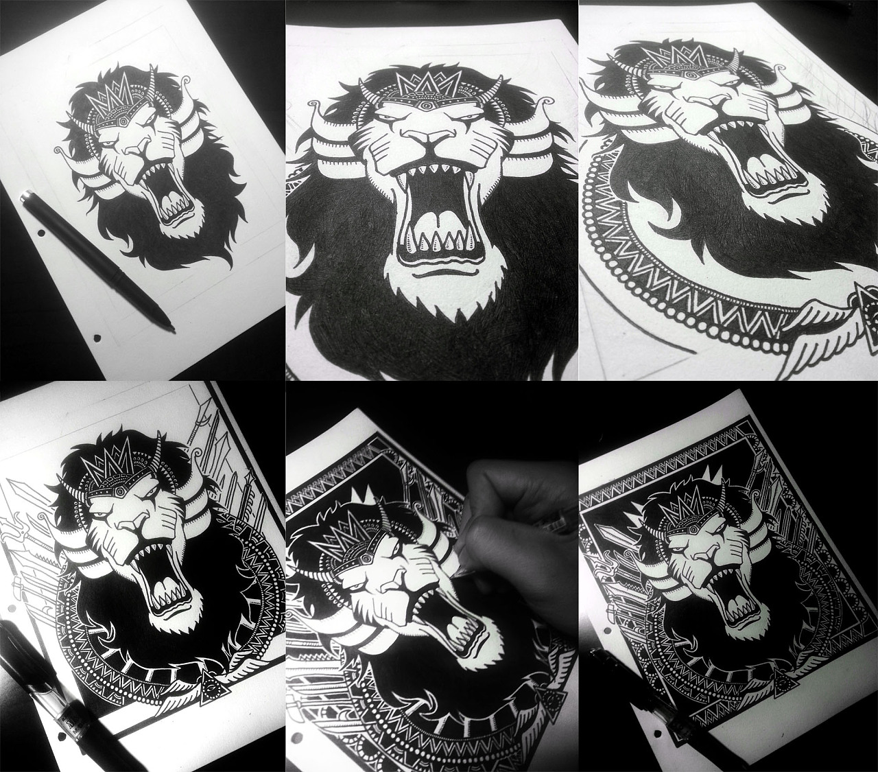 黑白纯手绘—暗黑星座系列 附绘制过程