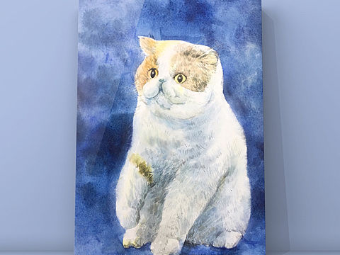 【水彩动物】水彩画旧作-2019年画的蓝猫儿