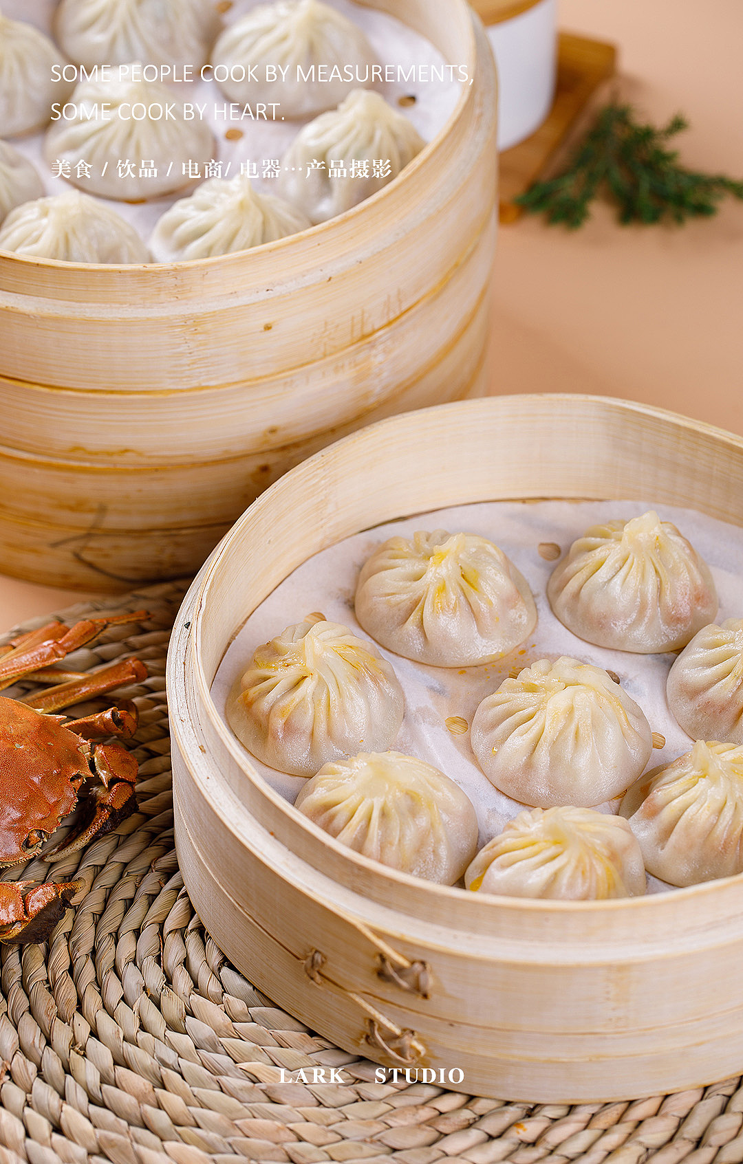 新拍蟹黄小笼包一组,好吃好看的美食拍摄