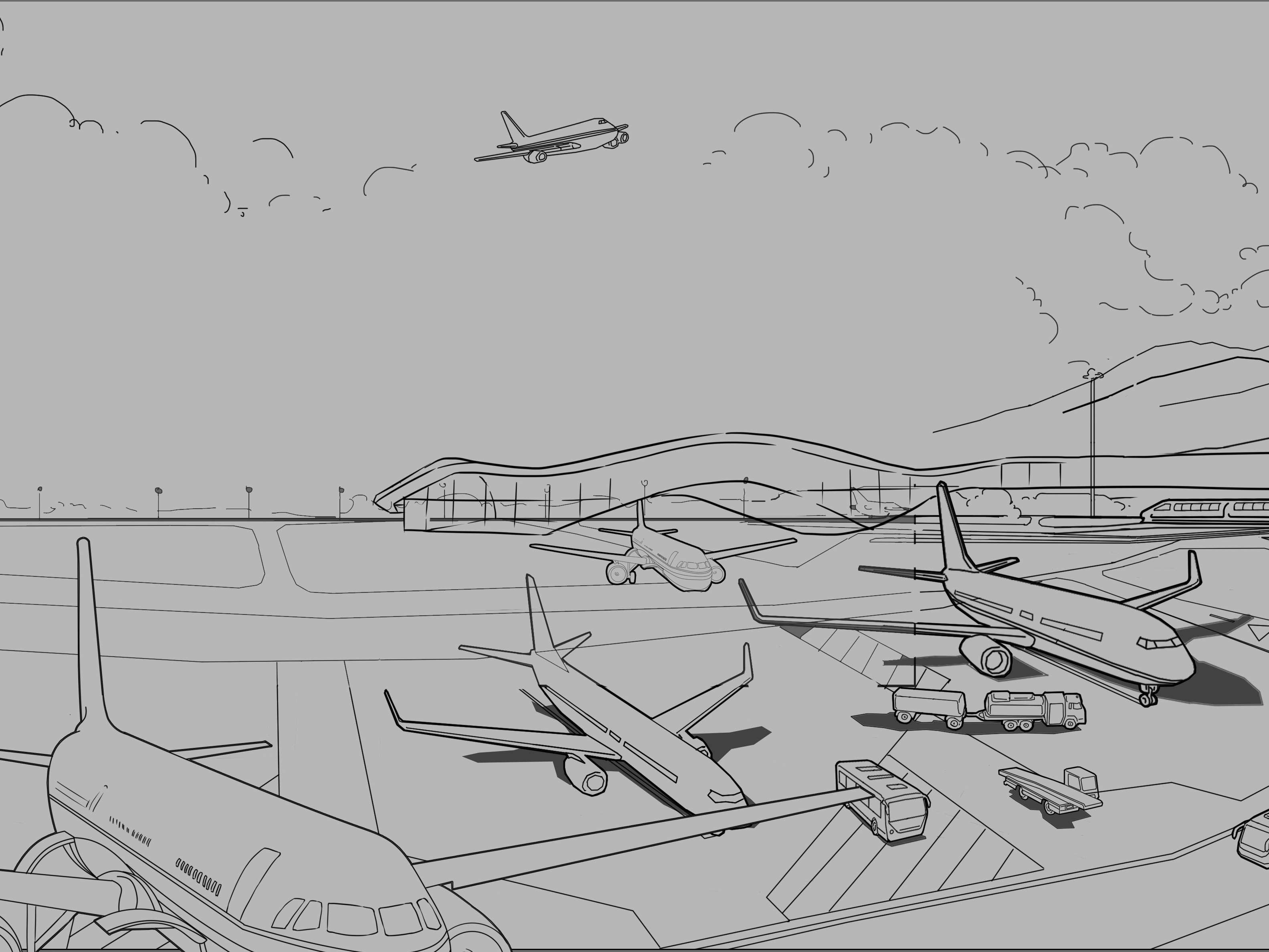 大型飞机场简笔画图片