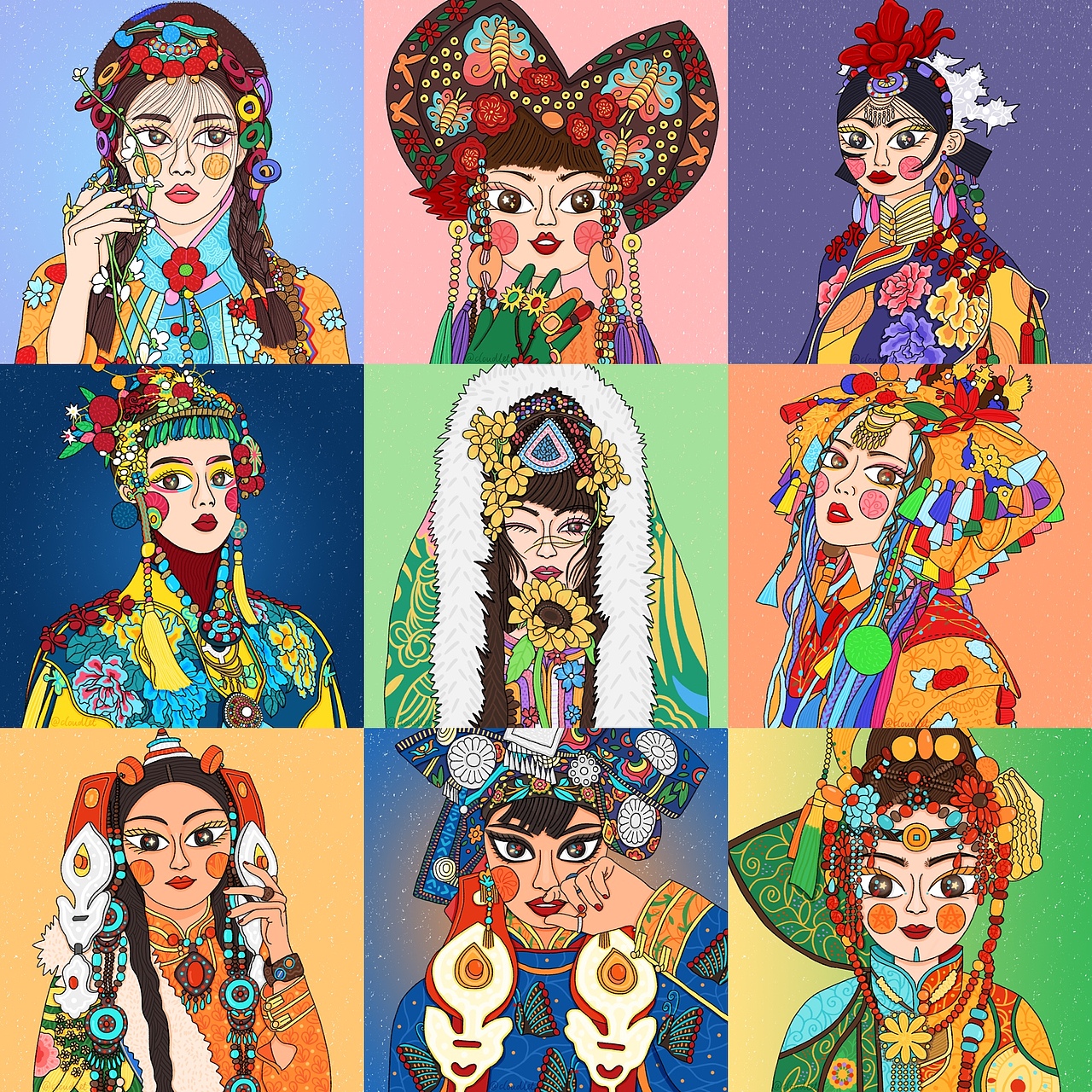 民族风插画×少女头像（图ZMjU4MTc1NTI0） - 创作习作 - 站酷设计师太阳小云原创素材 - 站酷ZCOOL