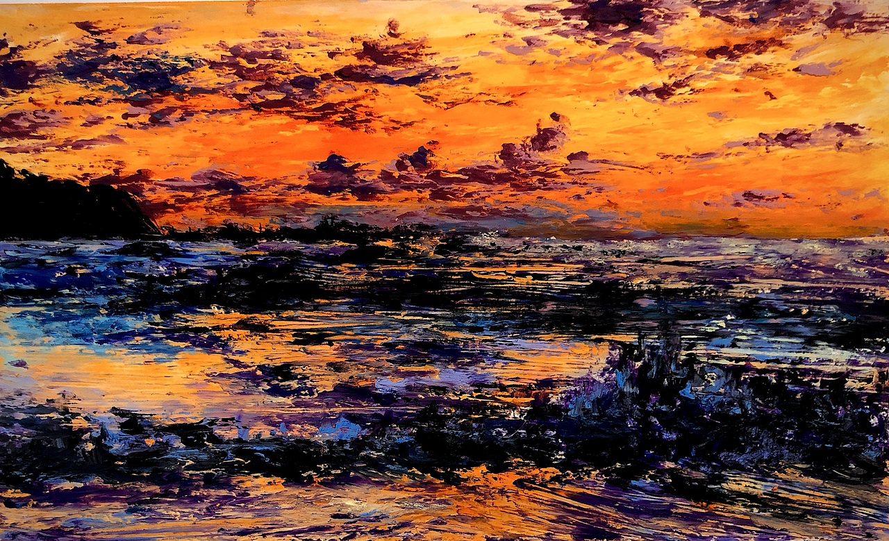 油画棒/落日与海