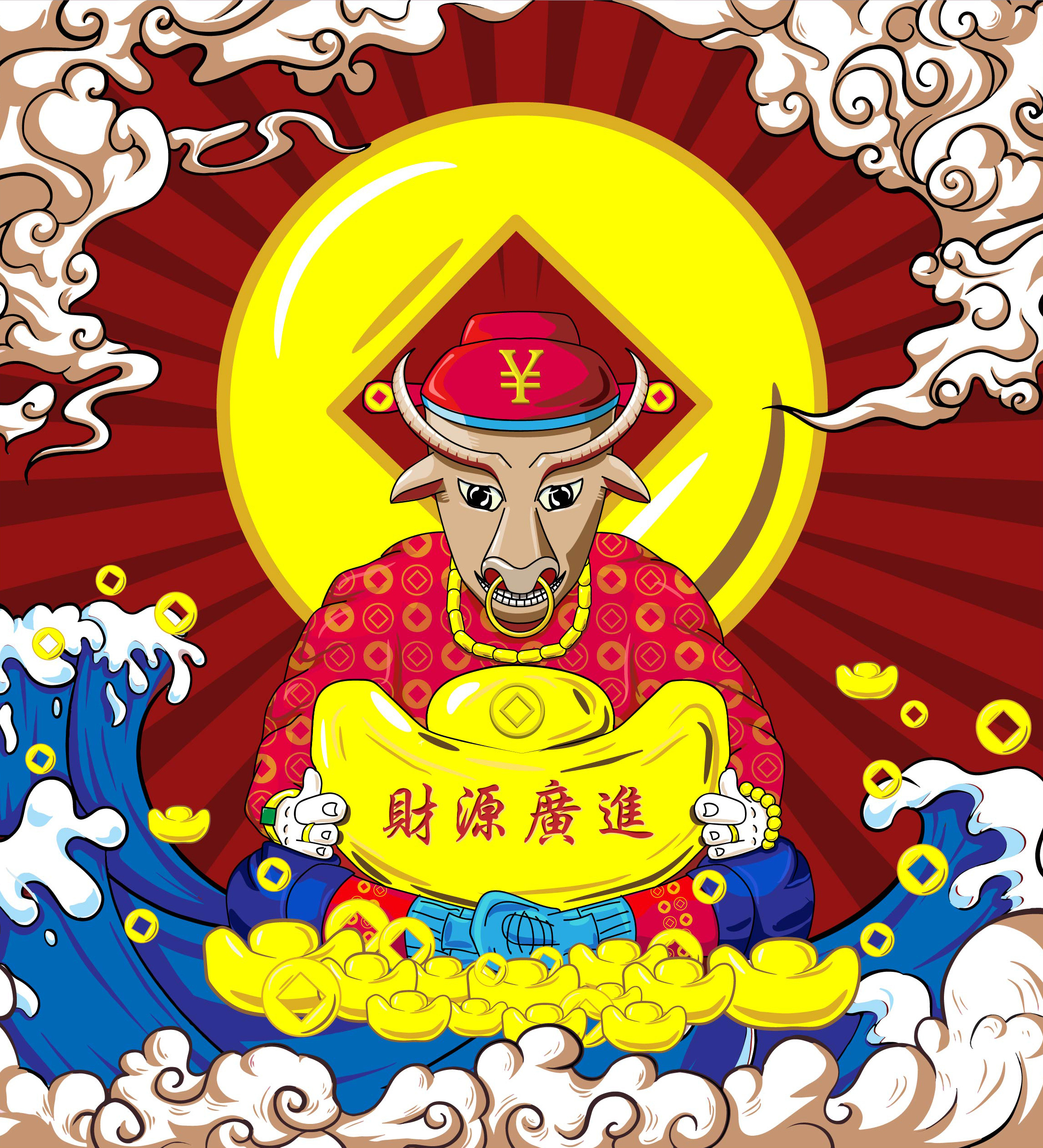 国潮插画《股市长牛》