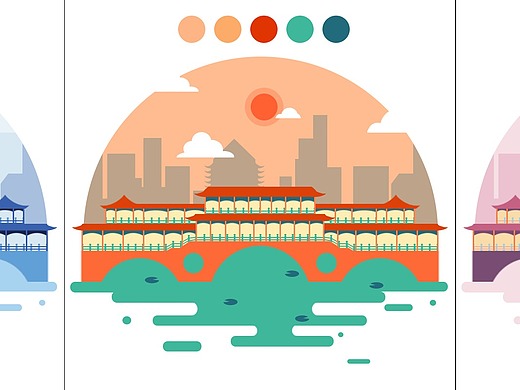 扁平化插画练习——成都九眼桥