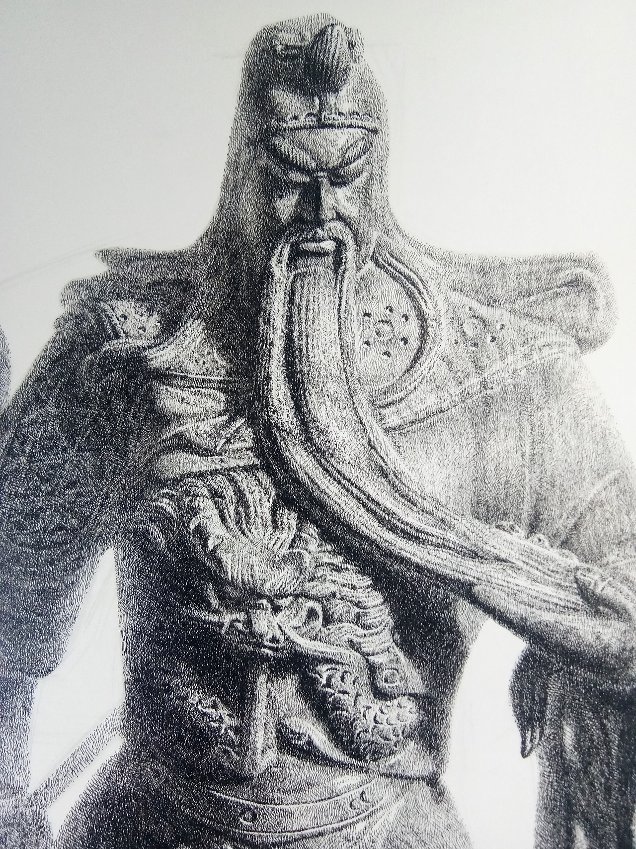 钢笔画关羽又旧刀又破