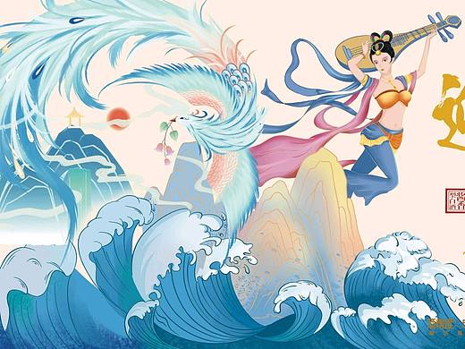 迎春白酒包装插画设计