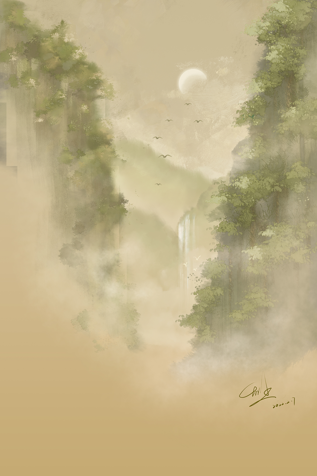 烟络横林,山沈远照,迤逦黄昏钟鼓