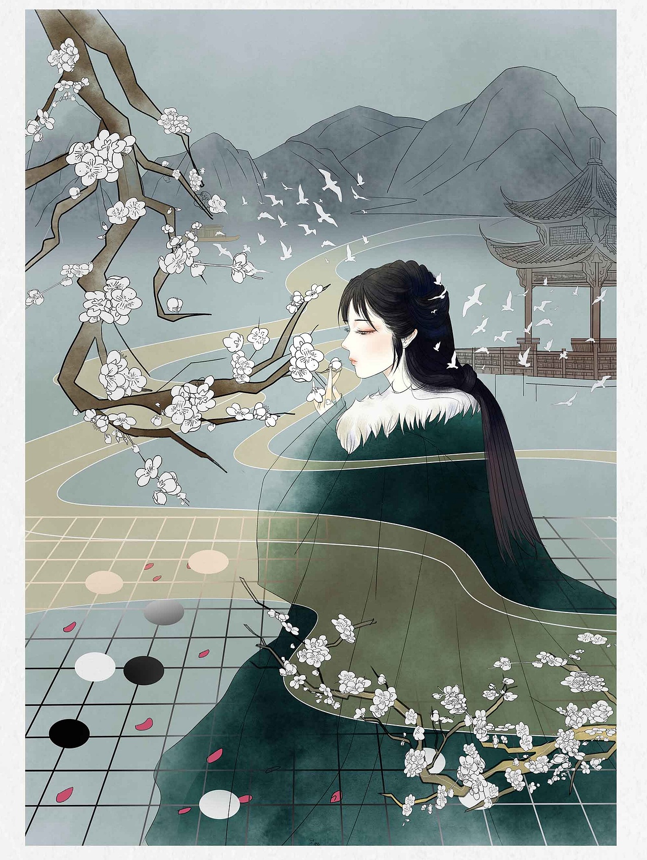 原创古风系列插画《风花雪月》