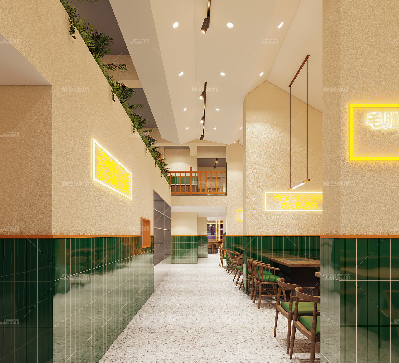 福囍串烤海鲜大排档祭城店_烧烤店设计效果图_集恩装饰（图ZMjU1NDUyMjk2） - 酒店餐饮设计 - 站酷设计师集恩餐饮全案设计原创素材 - 站酷ZCOOL