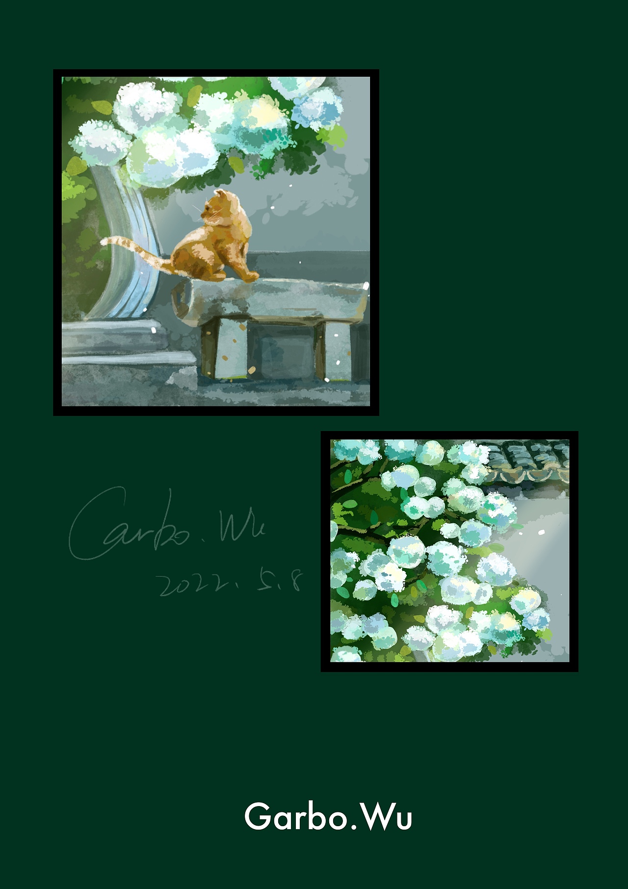 木绣球与小橘猫系列插画