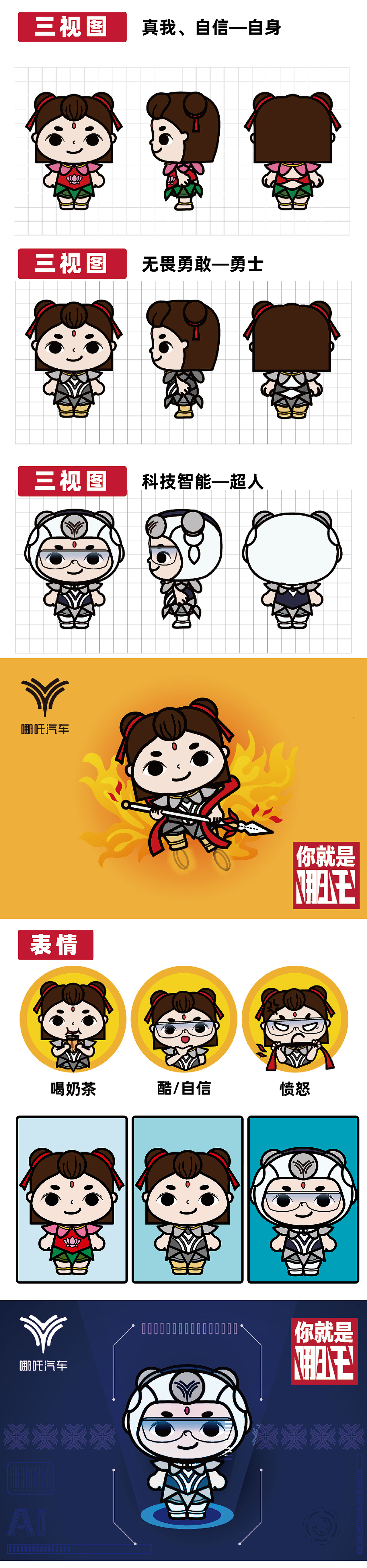 三頭六臂，無(wú)所畏懼，哪吒汽車原創(chuàng)IP設(shè)計(jì)（圖ZMjE4MDA0Mzg4） - IP形象 - 站酷設(shè)計(jì)師奇兮原創(chuàng)素材 - 站酷ZCOOL