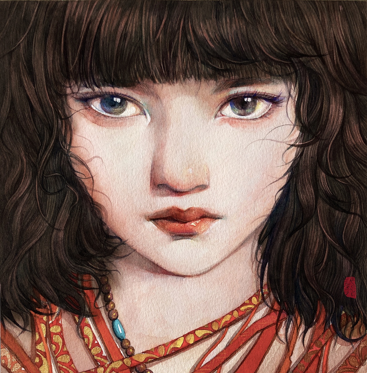 水彩正面女性肖像|插画|创作习作|武器11_原创作品-站酷zcool