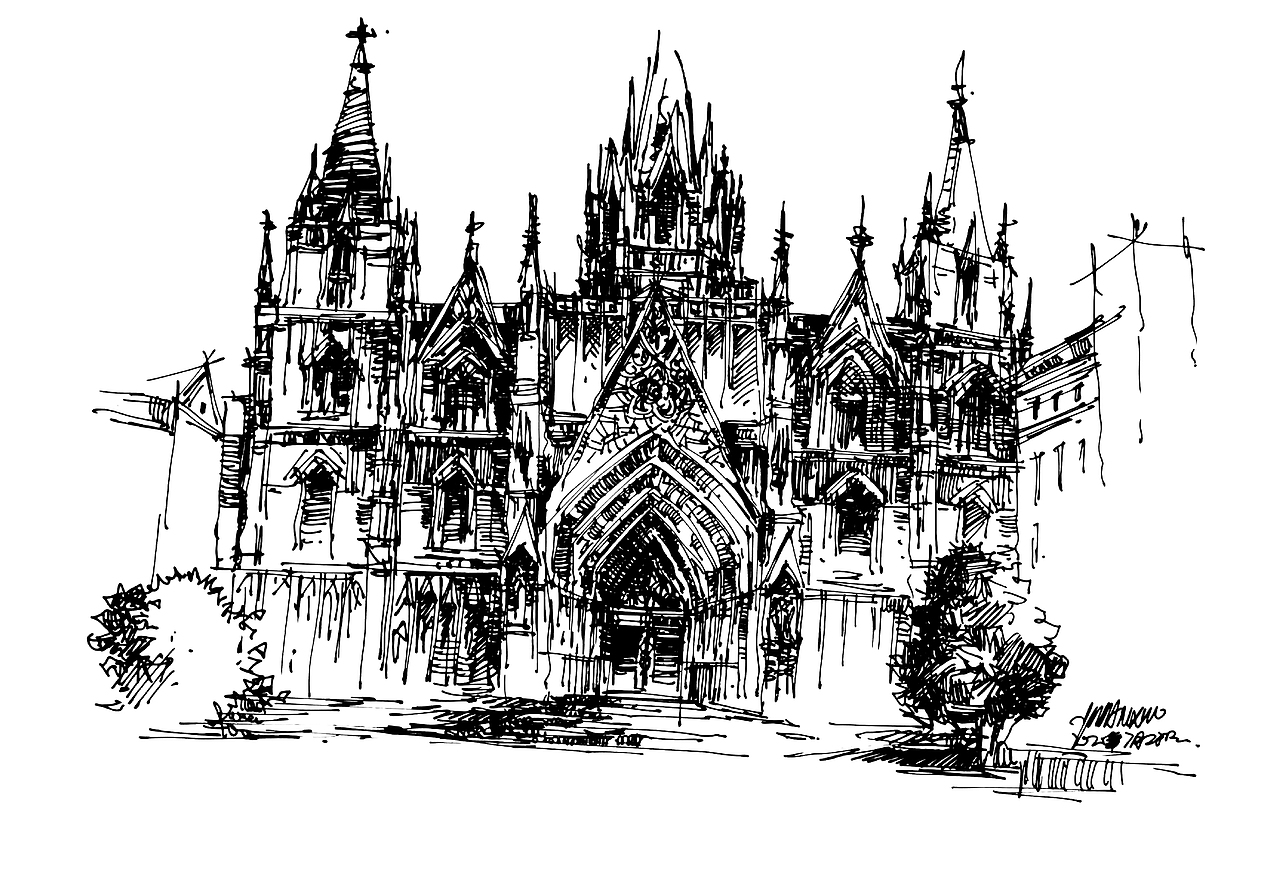 钢笔建筑手绘步骤