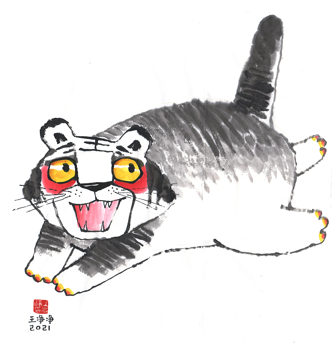 28幅老虎插画水墨画 虎年画虎