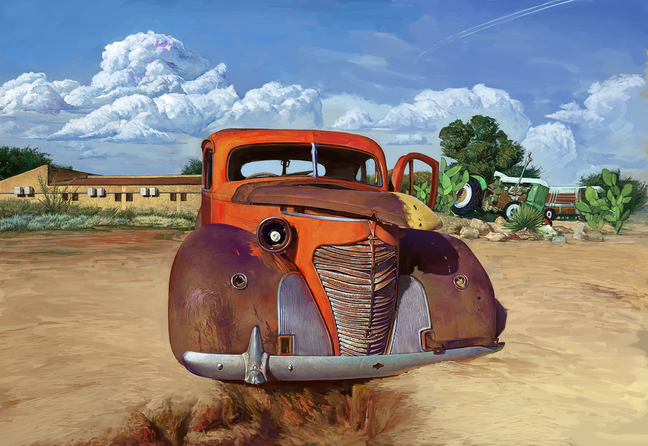 风景画—《废弃车车》（图ZMjQzNDA0NTc2） - 创作习作 - 站酷设计师地球猫猫教原创素材 - 站酷ZCOOL