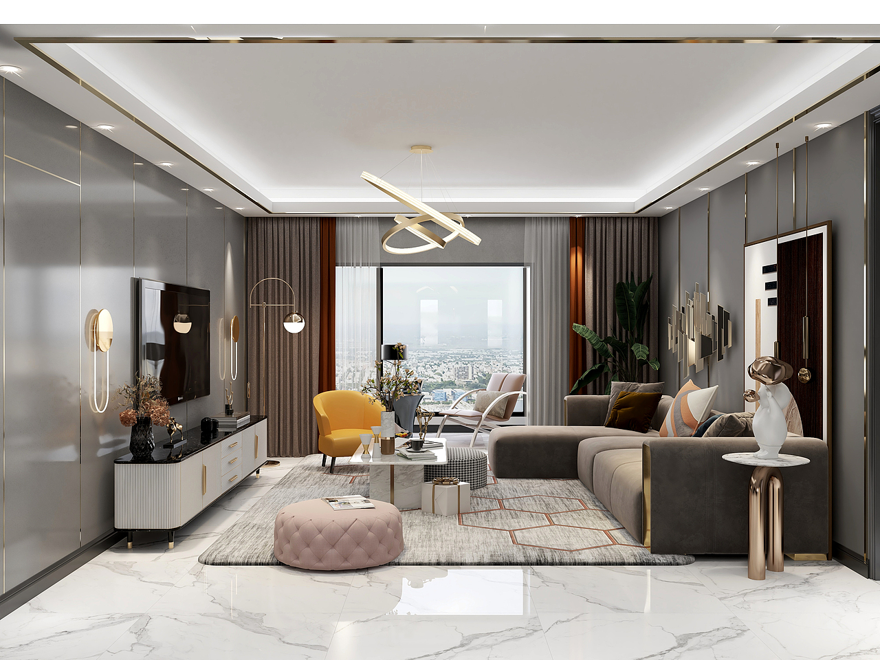 木菲美家4S店:昆明吾悦首府4室2厅轻奢风格装修效果图